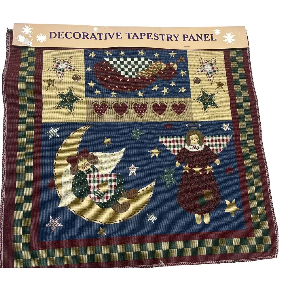 Tapestry Panel 16x16in Multicolor Folk Art Angel Celestial Made in USA NEW